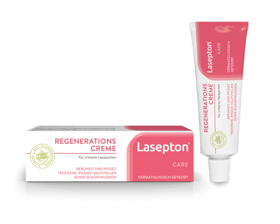 Lasepton® Regenerationscreme - bei trockener, irritierter und geröteter Haut an Händen, Ellbögen, Gesicht und Beinen