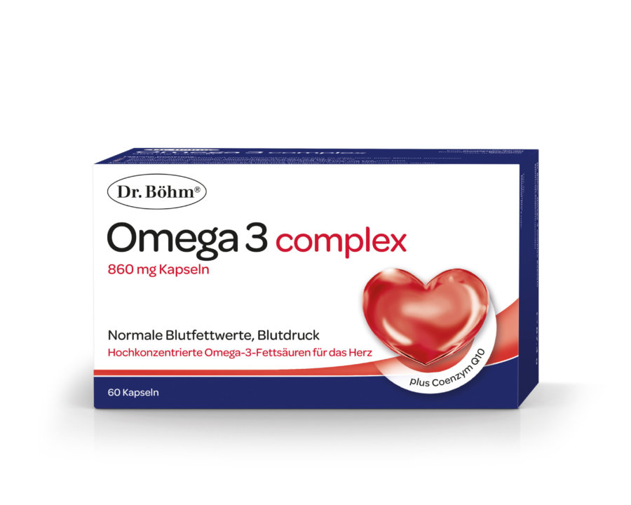 Dr. Böhm® Omega 3 complex 60 Kapseln, normale Blutfettwerte, Blutdruck; hochkonzentrierte Omega-3-Fettsäuren für das Herz