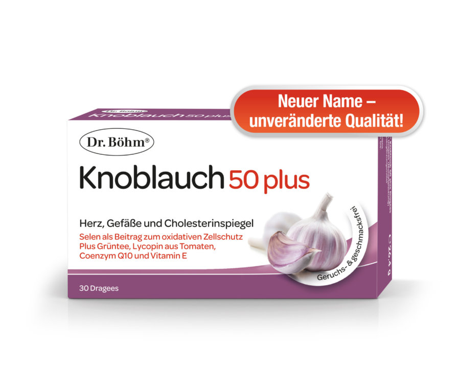 Neuer Name! Dr. Böhm® Knoblauch 50plus, Herz, Gefäße und Cholesterinspiegel