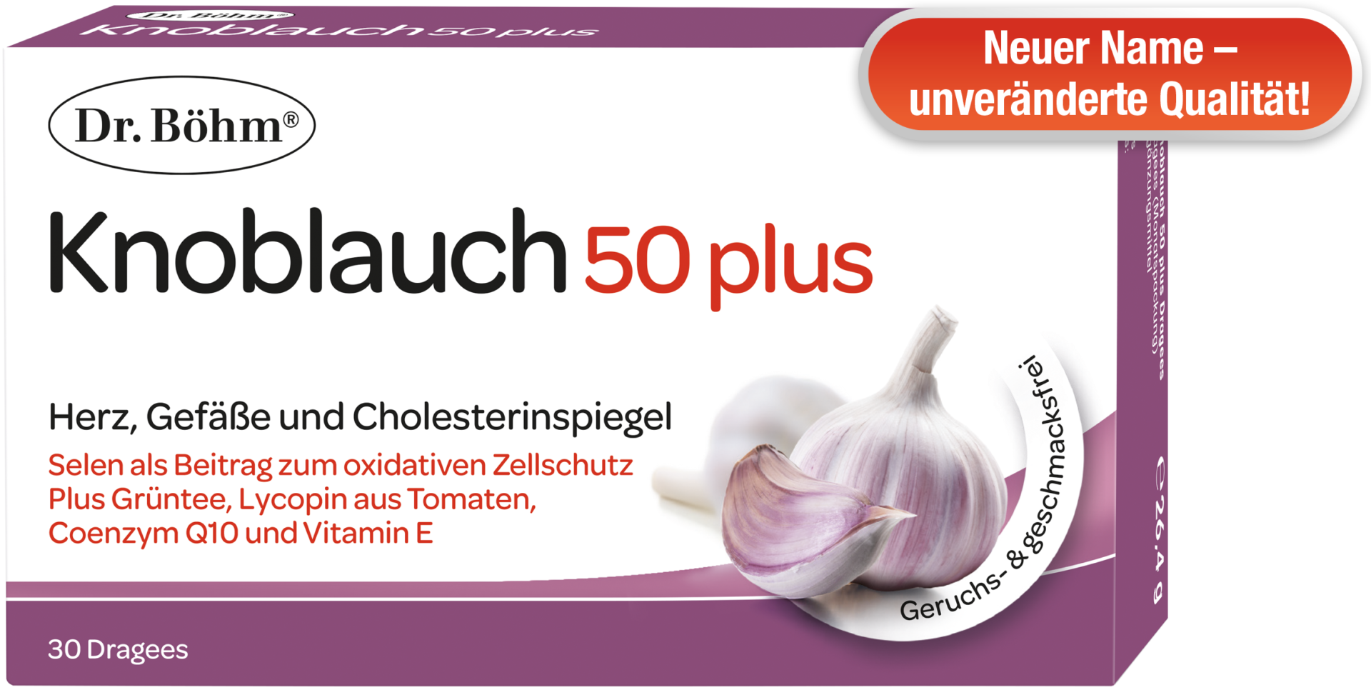 Neuer Name! Dr. Böhm® Knoblauch 50plus, Herz, Gefäße und Cholesterinspiegel